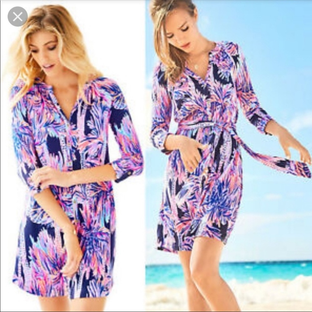 🎉 Lilly Pulitzer Bailor Dress Palms Up Print S